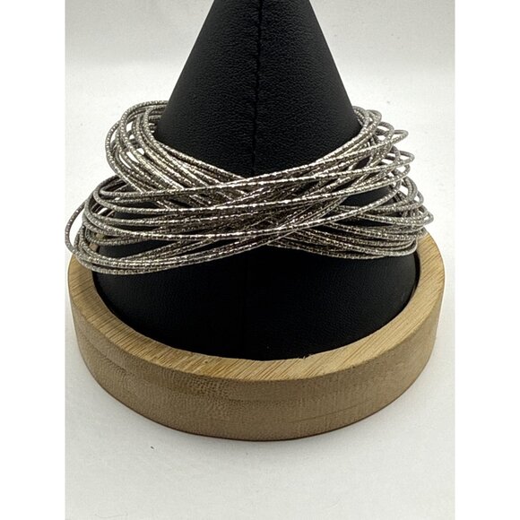 Silver Multi-Strand Stretch Bracelet With Textured Design - Picture 4 of 5